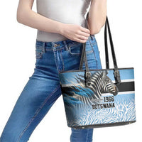 Botswana Independence Day 1966 Leather Tote Bag Tribal Zebra Skins Pattern - Wonder Print Shop