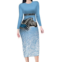 Botswana Independence Day 1966 Long Sleeve Bodycon Dress Tribal Zebra Skins Pattern - Wonder Print Shop