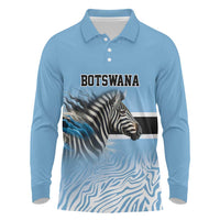 Botswana Independence Day 1966 Long Sleeve Polo Shirt Tribal Zebra Skins Pattern - Wonder Print Shop