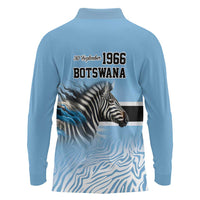 Botswana Independence Day 1966 Long Sleeve Polo Shirt Tribal Zebra Skins Pattern - Wonder Print Shop