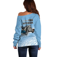 Botswana Independence Day 1966 Off Shoulder Sweater Tribal Zebra Skins Pattern - Wonder Print Shop