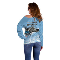Botswana Independence Day 1966 Off Shoulder Sweater Tribal Zebra Skins Pattern - Wonder Print Shop