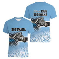 Botswana Independence Day 1966 Women V-Neck T-Shirt Tribal Zebra Skins Pattern - Wonder Print Shop