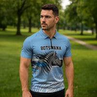 Botswana Independence Day 1966 Zipper Polo Shirt Tribal Zebra Skins Pattern - Wonder Print Shop