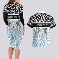 Botswana Personalized Couples Matching Long Sleeve Bodycon Dress and Hawaiian Shirt Zebra Skins Pattern - Wonder Print Shop