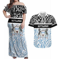 Botswana Personalized Couples Matching Off Shoulder Maxi Dress and Hawaiian Shirt Zebra Skins Pattern - Wonder Print Shop