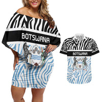 Botswana Personalized Couples Matching Off Shoulder Short Dress and Hawaiian Shirt Zebra Skins Pattern - Wonder Print Shop