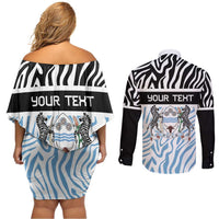 Botswana Personalized Couples Matching Off Shoulder Short Dress and Long Sleeve Button Shirt Zebra Skins Pattern - Wonder Print Shop
