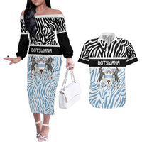 Botswana Personalized Couples Matching Off The Shoulder Long Sleeve Dress and Hawaiian Shirt Zebra Skins Pattern - Wonder Print Shop