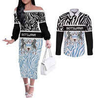 Botswana Personalized Couples Matching Off The Shoulder Long Sleeve Dress and Long Sleeve Button Shirt Zebra Skins Pattern - Wonder Print Shop