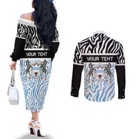 Botswana Personalized Couples Matching Off The Shoulder Long Sleeve Dress and Long Sleeve Button Shirt Zebra Skins Pattern - Wonder Print Shop