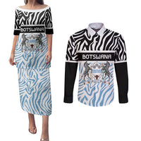 Botswana Personalized Couples Matching Puletasi and Long Sleeve Button Shirt Zebra Skins Pattern - Wonder Print Shop