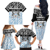 Botswana Personalized Family Matching Off The Shoulder Long Sleeve Dress and Hawaiian Shirt Zebra Skins Pattern - Wonder Print Shop