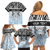 Botswana Personalized Family Matching Off Shoulder Short Dress and Hawaiian Shirt Zebra Skins Pattern - Wonder Print Shop