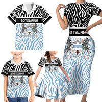 Botswana Personalized Family Matching Short Sleeve Bodycon Dress and Hawaiian Shirt Zebra Skins Pattern - Wonder Print Shop