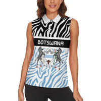 Botswana Personalized Women Sleeveless Polo Shirt Zebra Skins Pattern - Wonder Print Shop