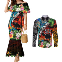 hawaii-strong-maui-wildfire-couples-matching-mermaid-dress-and-long-sleeve-button-shirts-pray-for-lahaina-maui
