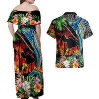 Hawaii Strong Maui Wildfire Couples Matching Off Shoulder Maxi Dress and Hawaiian Shirt Pray For Lahaina Maui LT9 - Wonder Print Shop