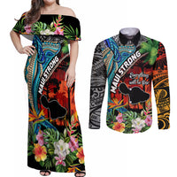 Hawaii Strong Maui Wildfire Couples Matching Off Shoulder Maxi Dress and Long Sleeve Button Shirts Pray For Lahaina Maui LT9 - Wonder Print Shop