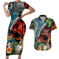 Hawaii Strong Maui Wildfire Couples Matching Short Sleeve Bodycon Dress and Hawaiian Shirt Pray For Lahaina Maui LT9 - Wonder Print Shop