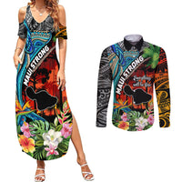 Hawaii Strong Maui Wildfire Couples Matching Summer Maxi Dress and Long Sleeve Button Shirts Pray For Lahaina Maui LT9 - Wonder Print Shop
