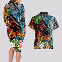 Personalised Hawaii Strong Maui Wildfire Couples Matching Long Sleeve Bodycon Dress and Hawaiian Shirt Pray For Lahaina Maui LT9 - Wonder Print Shop