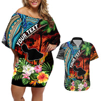 Personalised Hawaii Strong Maui Wildfire Couples Matching Off Shoulder Short Dress and Hawaiian Shirt Pray For Lahaina Maui LT9 - Wonder Print Shop