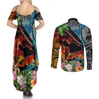 Personalised Hawaii Strong Maui Wildfire Couples Matching Summer Maxi Dress and Long Sleeve Button Shirts Pray For Lahaina Maui LT9 - Wonder Print Shop