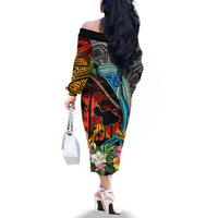 Personalised Hawaii Strong Maui Wildfire Off The Shoulder Long Sleeve Dress Pray For Lahaina Maui - Wonder Print Shop