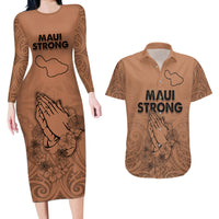 Hawaii Strong Maui Wildfire Couples Matching Long Sleeve Bodycon Dress and Hawaiian Shirt No1 LT9 - Wonder Print Shop