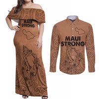 Hawaii Strong Maui Wildfire Couples Matching Off Shoulder Maxi Dress and Long Sleeve Button Shirts No1 LT9 - Wonder Print Shop