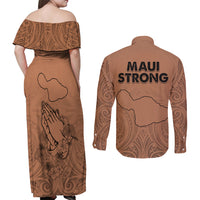 Hawaii Strong Maui Wildfire Couples Matching Off Shoulder Maxi Dress and Long Sleeve Button Shirts No1 LT9 - Wonder Print Shop