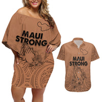 Hawaii Strong Maui Wildfire Couples Matching Off Shoulder Short Dress and Hawaiian Shirt No1 LT9 - Wonder Print Shop
