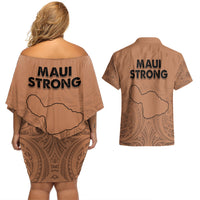 Hawaii Strong Maui Wildfire Couples Matching Off Shoulder Short Dress and Hawaiian Shirt No1 LT9 - Wonder Print Shop