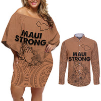 Hawaii Strong Maui Wildfire Couples Matching Off Shoulder Short Dress and Long Sleeve Button Shirts No1 LT9 - Wonder Print Shop