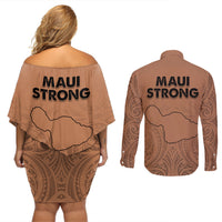 Hawaii Strong Maui Wildfire Couples Matching Off Shoulder Short Dress and Long Sleeve Button Shirts No1 LT9 - Wonder Print Shop