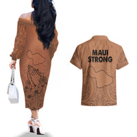 Hawaii Strong Maui Wildfire Couples Matching Off The Shoulder Long Sleeve Dress and Hawaiian Shirt No1 LT9 - Wonder Print Shop