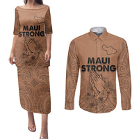 Hawaii Strong Maui Wildfire Couples Matching Puletasi Dress and Long Sleeve Button Shirts No1 LT9 - Wonder Print Shop