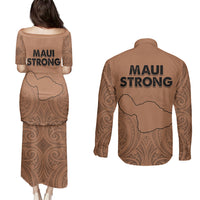 Hawaii Strong Maui Wildfire Couples Matching Puletasi Dress and Long Sleeve Button Shirts No1 LT9 - Wonder Print Shop