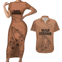 Hawaii Strong Maui Wildfire Couples Matching Short Sleeve Bodycon Dress and Hawaiian Shirt No1 LT9 - Wonder Print Shop