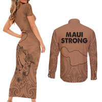 Hawaii Strong Maui Wildfire Couples Matching Short Sleeve Bodycon Dress and Long Sleeve Button Shirts No1 LT9 - Wonder Print Shop