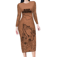 Hawaii Strong Maui Wildfire Long Sleeve Bodycon Dress No1 - Wonder Print Shop