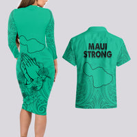 Hawaii Strong Maui Wildfire Couples Matching Long Sleeve Bodycon Dress and Hawaiian Shirt No2 LT9 - Wonder Print Shop