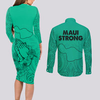 Hawaii Strong Maui Wildfire Couples Matching Long Sleeve Bodycon Dress and Long Sleeve Button Shirts No2 LT9 - Wonder Print Shop