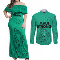 Hawaii Strong Maui Wildfire Couples Matching Off Shoulder Maxi Dress and Long Sleeve Button Shirts No2 LT9 - Wonder Print Shop