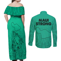 Hawaii Strong Maui Wildfire Couples Matching Off Shoulder Maxi Dress and Long Sleeve Button Shirts No2 LT9 - Wonder Print Shop