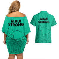 Hawaii Strong Maui Wildfire Couples Matching Off Shoulder Short Dress and Hawaiian Shirt No2 LT9 - Wonder Print Shop