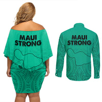 Hawaii Strong Maui Wildfire Couples Matching Off Shoulder Short Dress and Long Sleeve Button Shirts No2 LT9 - Wonder Print Shop