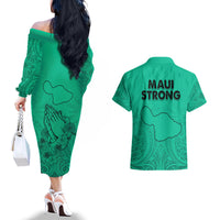 Hawaii Strong Maui Wildfire Couples Matching Off The Shoulder Long Sleeve Dress and Hawaiian Shirt No2 LT9 - Wonder Print Shop