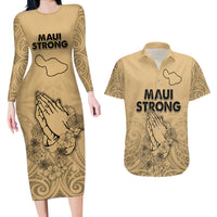 Hawaii Strong Maui Wildfire Couples Matching Long Sleeve Bodycon Dress and Hawaiian Shirt No3 LT9 - Wonder Print Shop